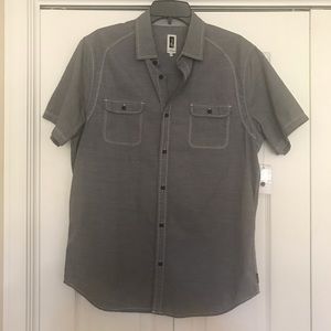 Howe Grey Pinstripe Short Sleeve Button Down - L
